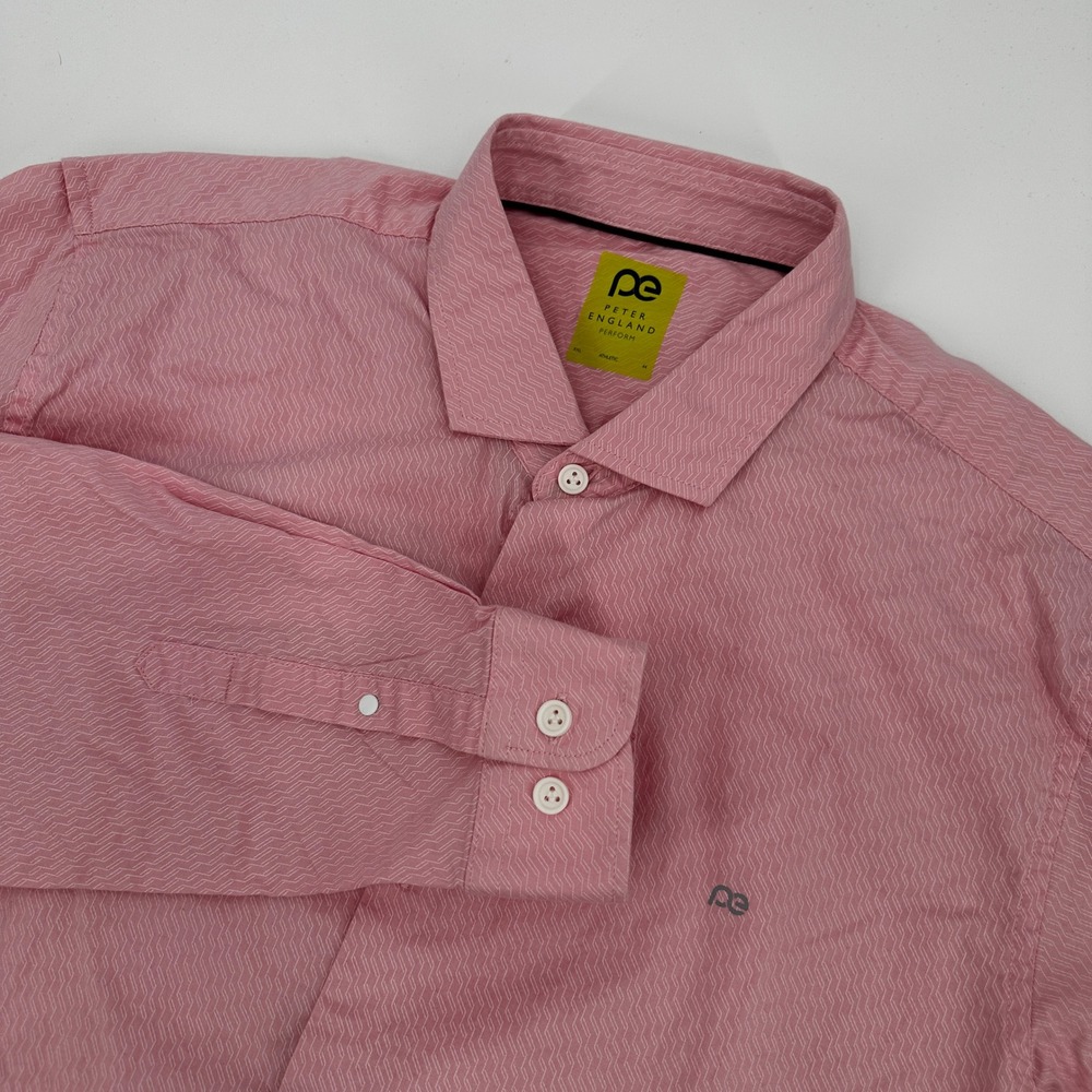 Peter England Perform‎ Mens XXL Athletic Fit Pink Geometric Button Down Shirt